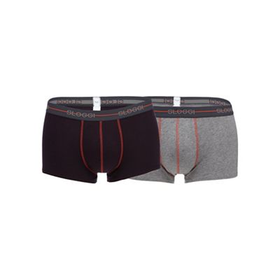 Pack of two brown and grey logo embroidered hipster trunks
